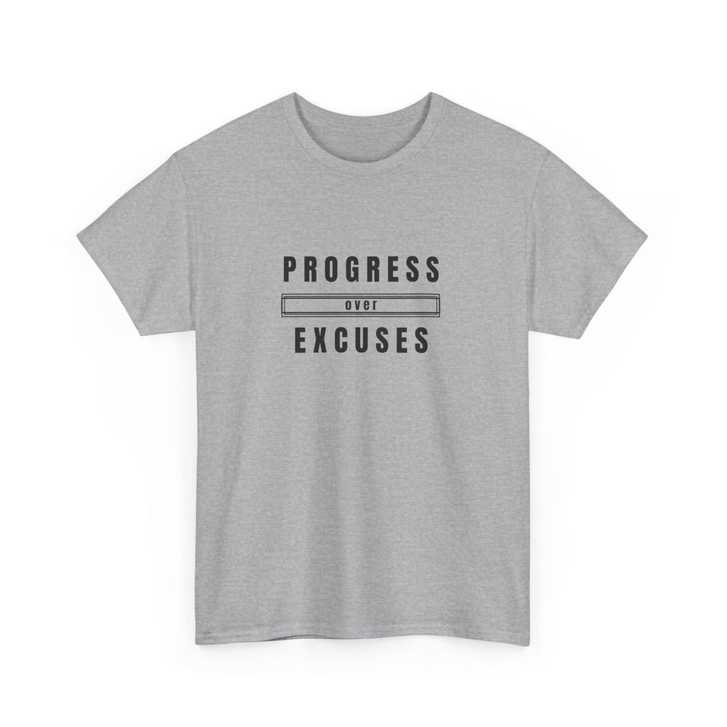Motivational Unisex Heavy Cotton Tee - Progress Over Excuses, Workout Tee, Inspirational Shirt, Gift for Fitness Enthusiasts, Casual Wear