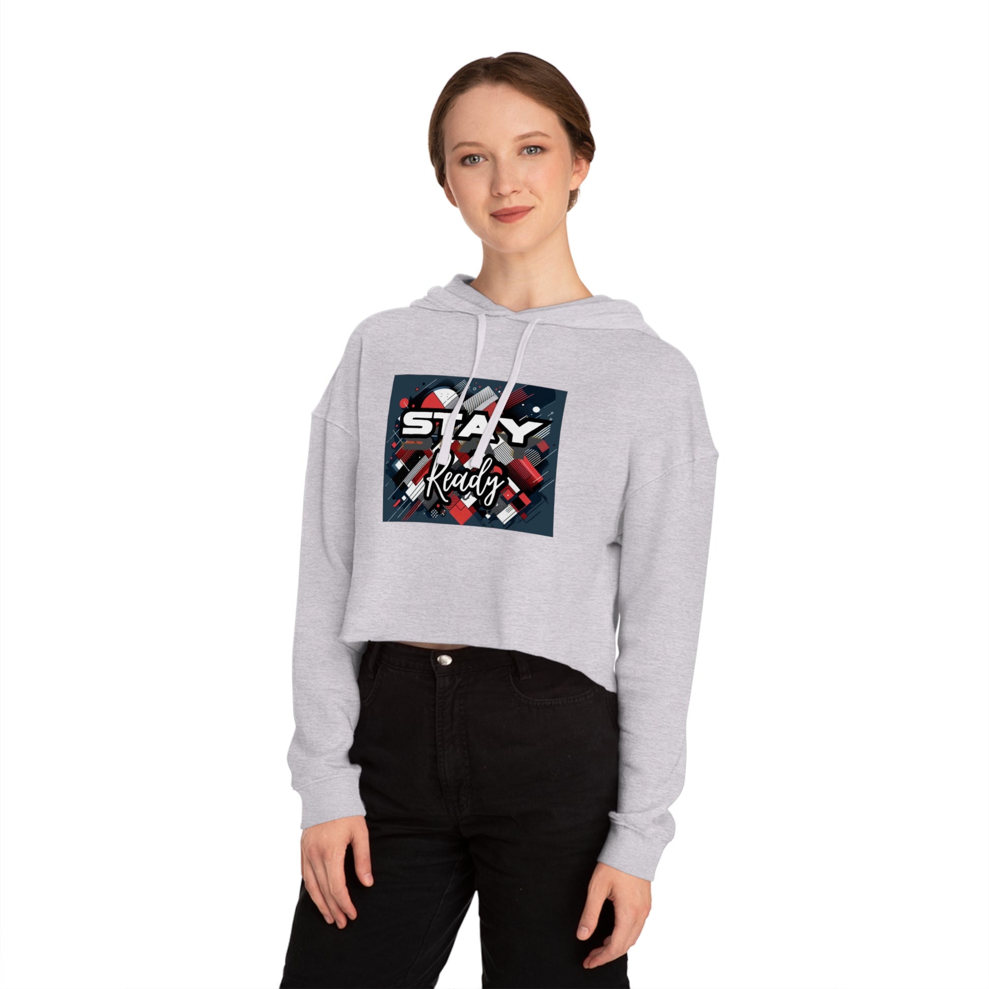 Stay Ready Women's Cropped Hooded Sweatshirt, Casual Hoodie, Athleisure Sweatshirt, Gift for Her, Trendy Streetwear