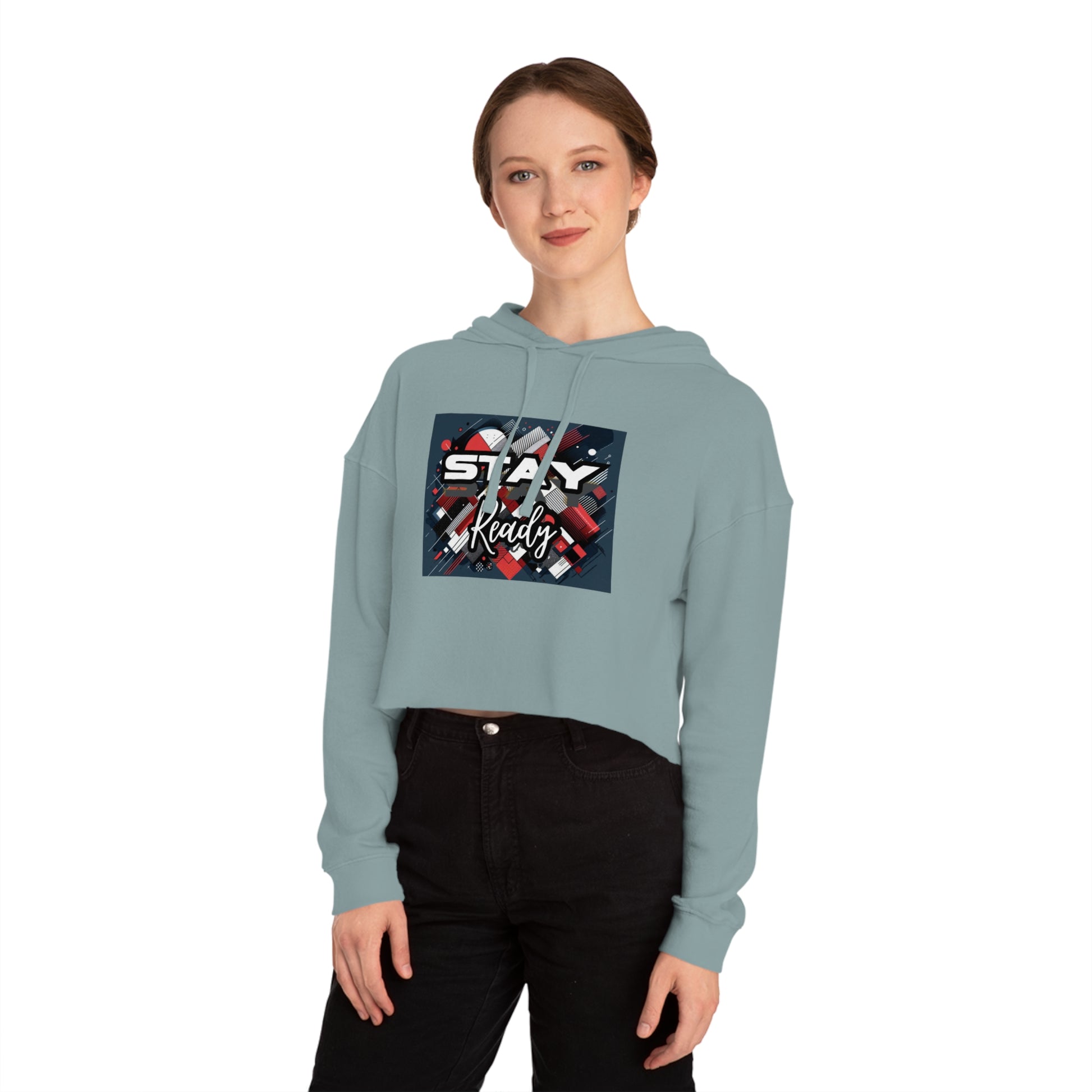 Stay Ready Women's Cropped Hooded Sweatshirt, Casual Hoodie, Athleisure Sweatshirt, Gift for Her, Trendy Streetwear