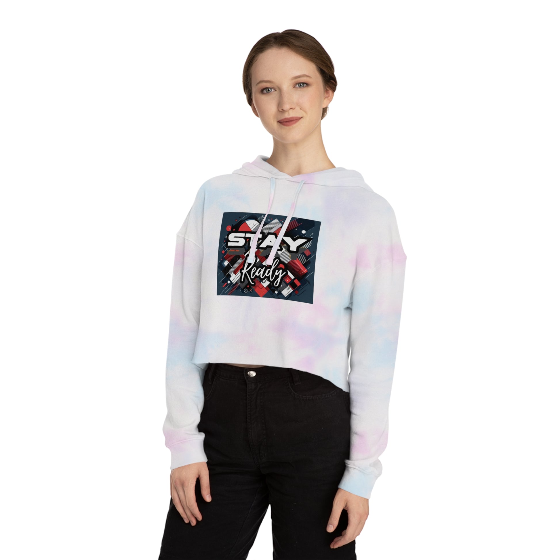 Stay Ready Women's Cropped Hooded Sweatshirt, Casual Hoodie, Athleisure Sweatshirt, Gift for Her, Trendy Streetwear