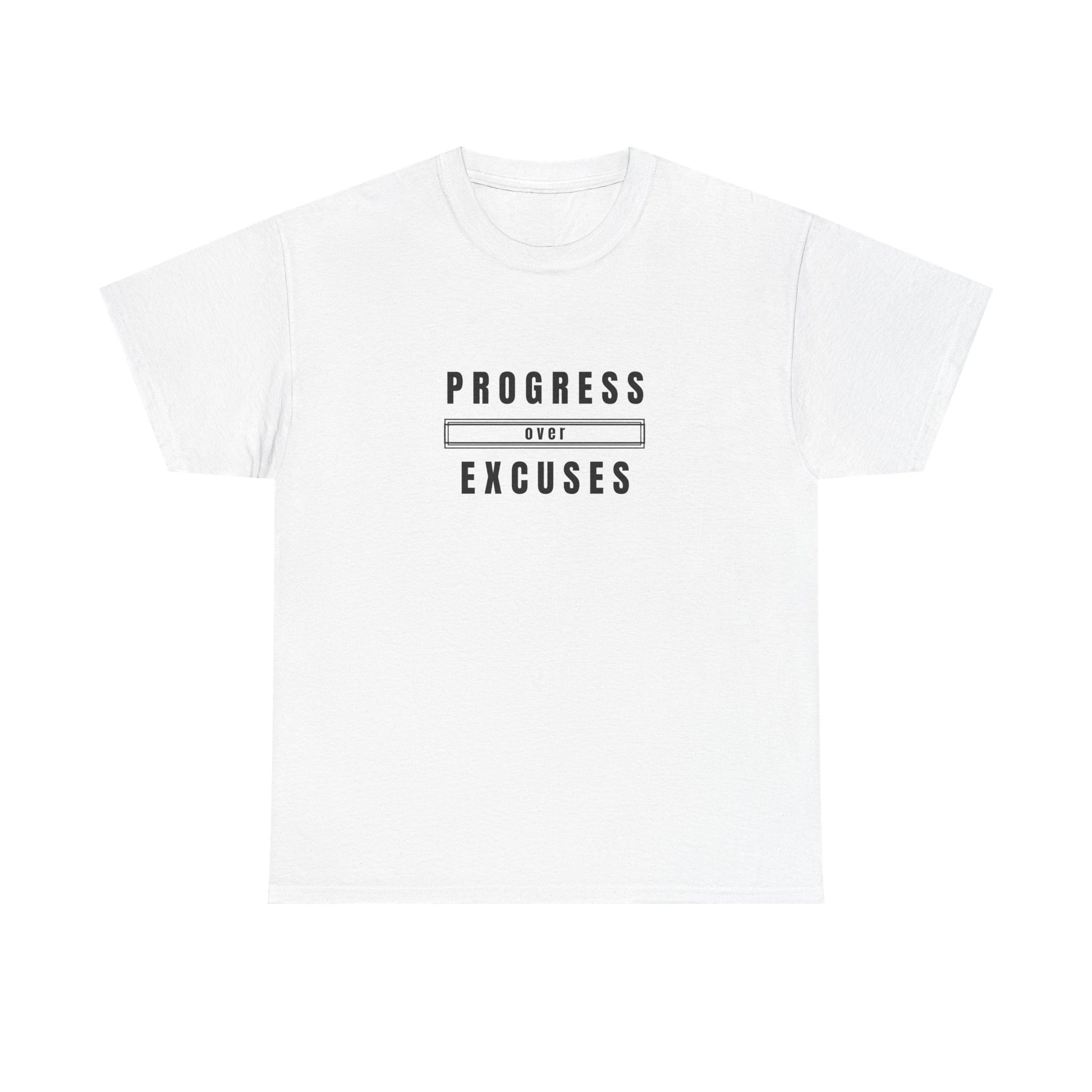 Motivational Unisex Heavy Cotton Tee - Progress Over Excuses, Workout Tee, Inspirational Shirt, Gift for Fitness Enthusiasts, Casual Wear