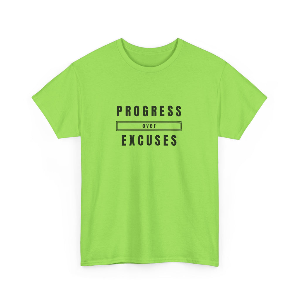 Motivational Unisex Heavy Cotton Tee - Progress Over Excuses, Workout Tee, Inspirational Shirt, Gift for Fitness Enthusiasts, Casual Wear