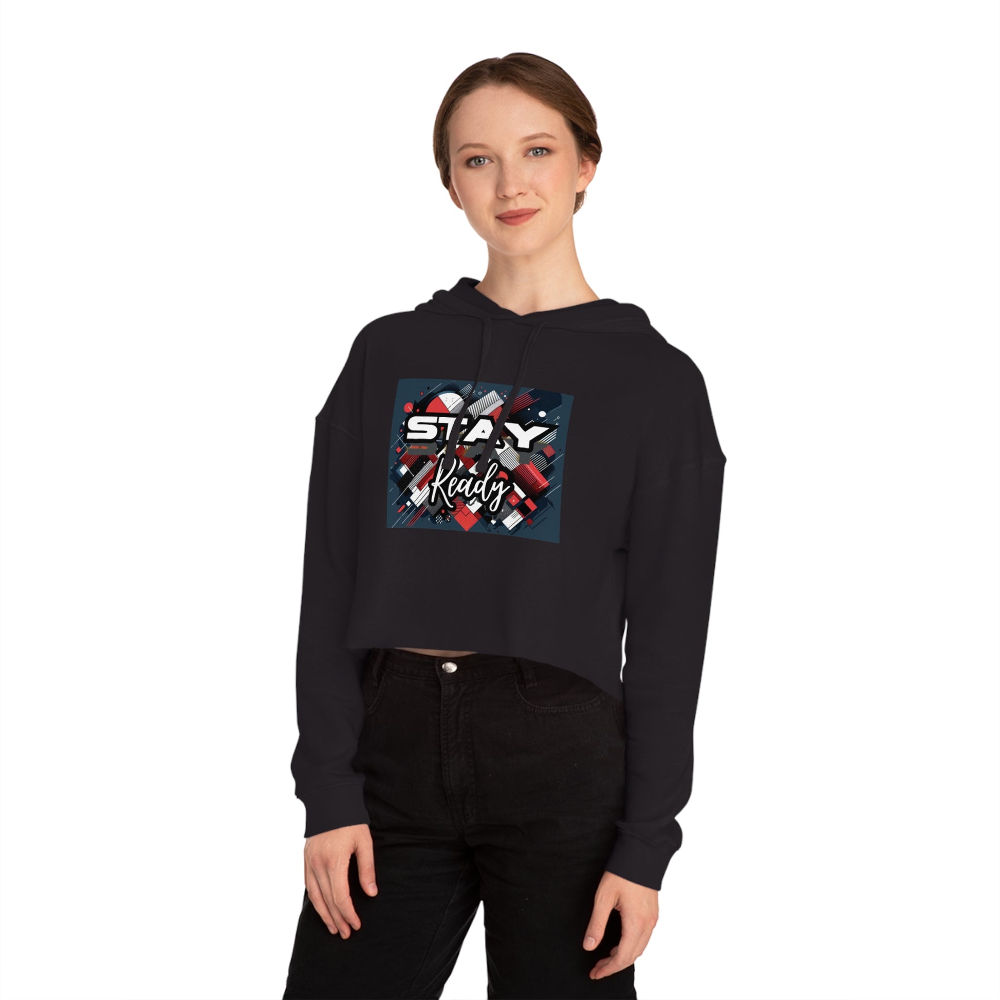 Stay Ready Women's Cropped Hooded Sweatshirt, Casual Hoodie, Athleisure Sweatshirt, Gift for Her, Trendy Streetwear