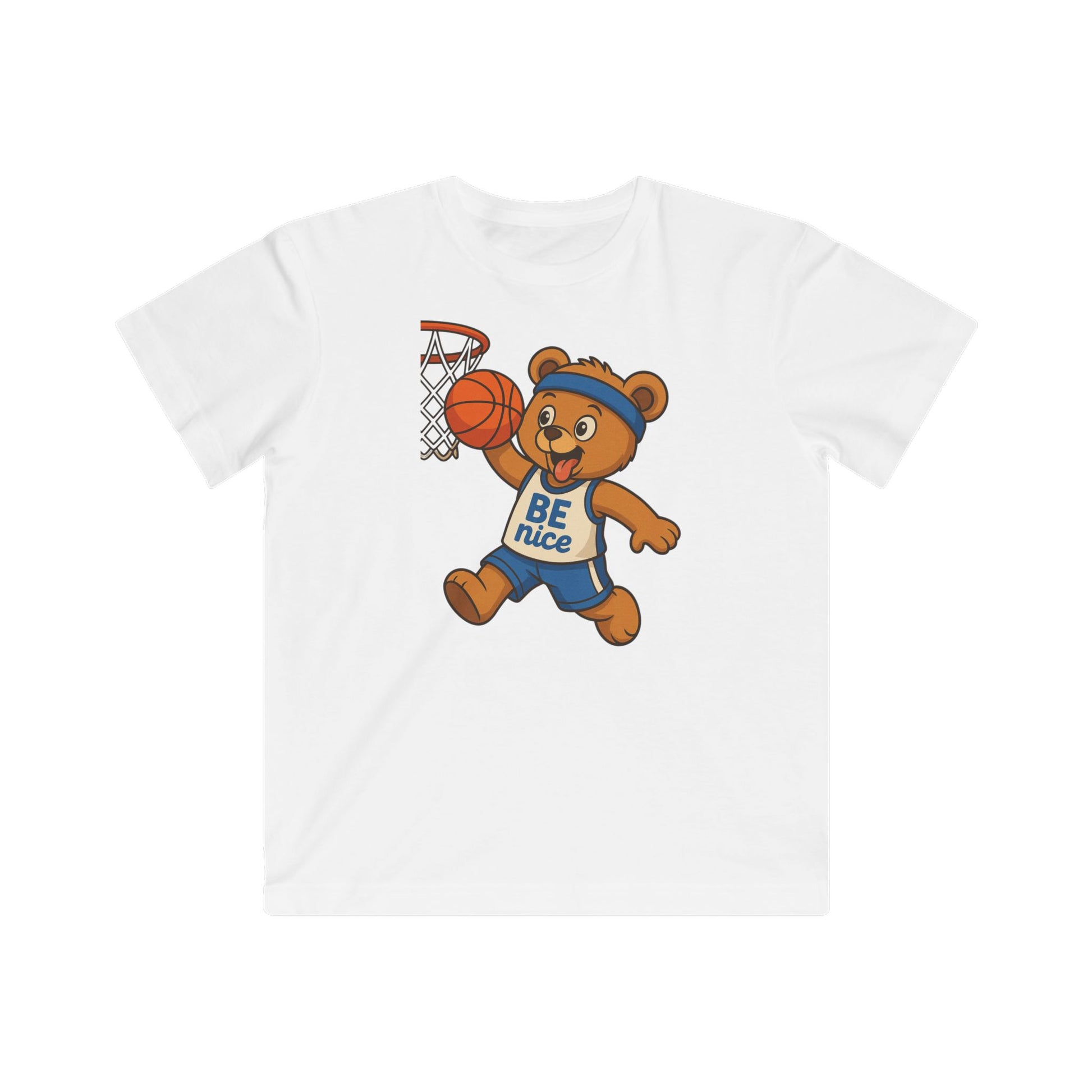 Cute Kid's Basketball Tee - BE nice Bear Design, Youth Sports Shirt, Fun Gift for Kids, Birthday Present, Playful Summer Outfit