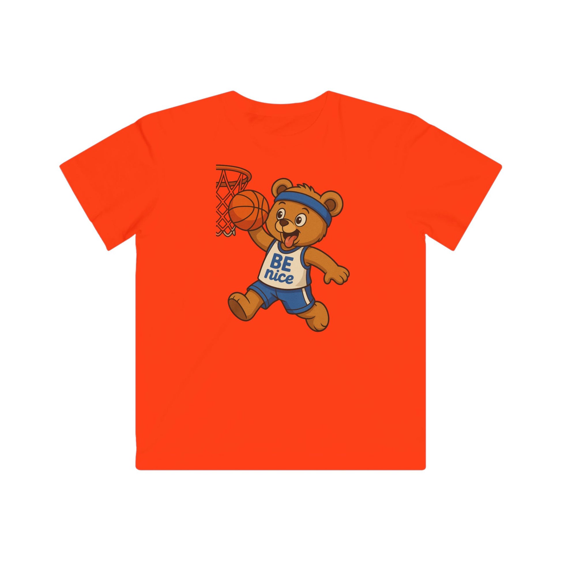 Cute Kid's Basketball Tee - BE nice Bear Design, Youth Sports Shirt, Fun Gift for Kids, Birthday Present, Playful Summer Outfit
