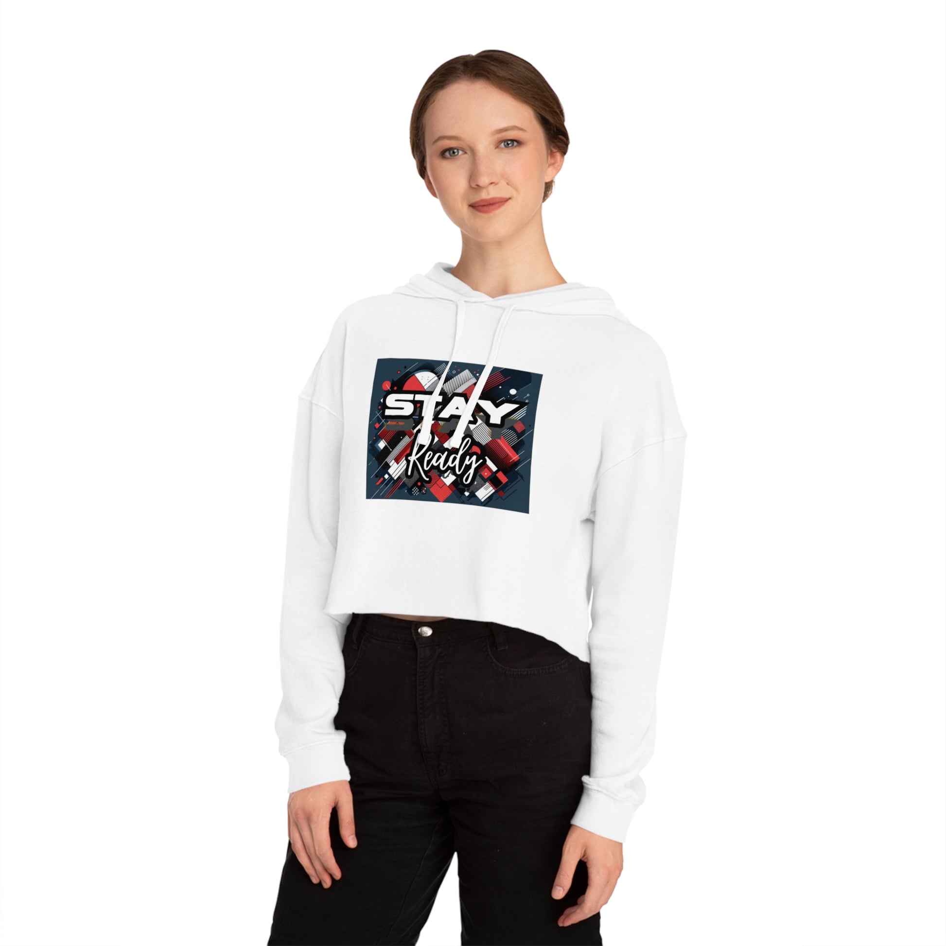 Stay Ready Women's Cropped Hooded Sweatshirt, Casual Hoodie, Athleisure Sweatshirt, Gift for Her, Trendy Streetwear