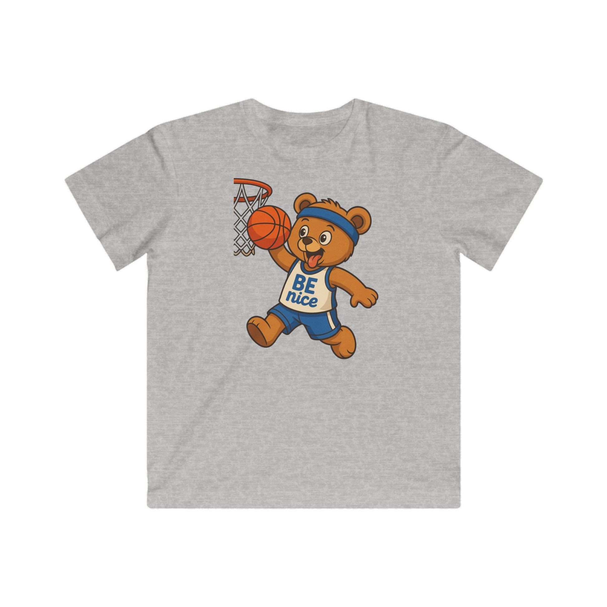 Cute Kid's Basketball Tee - BE nice Bear Design, Youth Sports Shirt, Fun Gift for Kids, Birthday Present, Playful Summer Outfit
