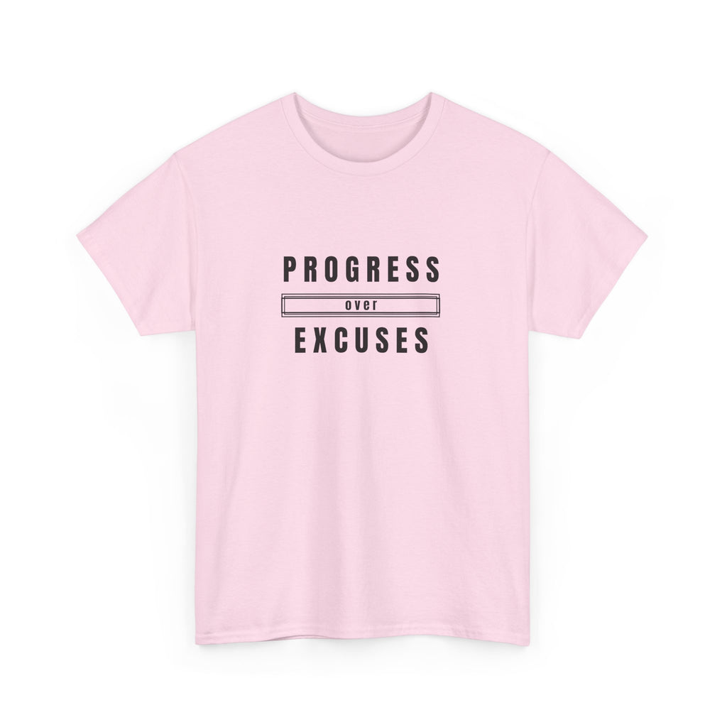 Motivational Unisex Heavy Cotton Tee - Progress Over Excuses, Workout Tee, Inspirational Shirt, Gift for Fitness Enthusiasts, Casual Wear