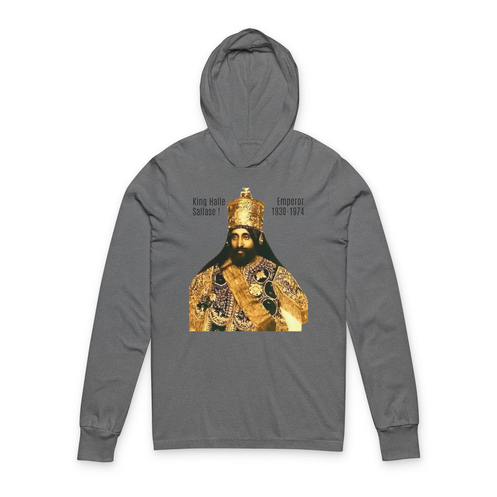 King Haile Selassie Unisex Hooded Tee, Casual Streetwear, Rasta Apparel, Gift for Rastafarians, Inspirational Long Sleeve Shirt