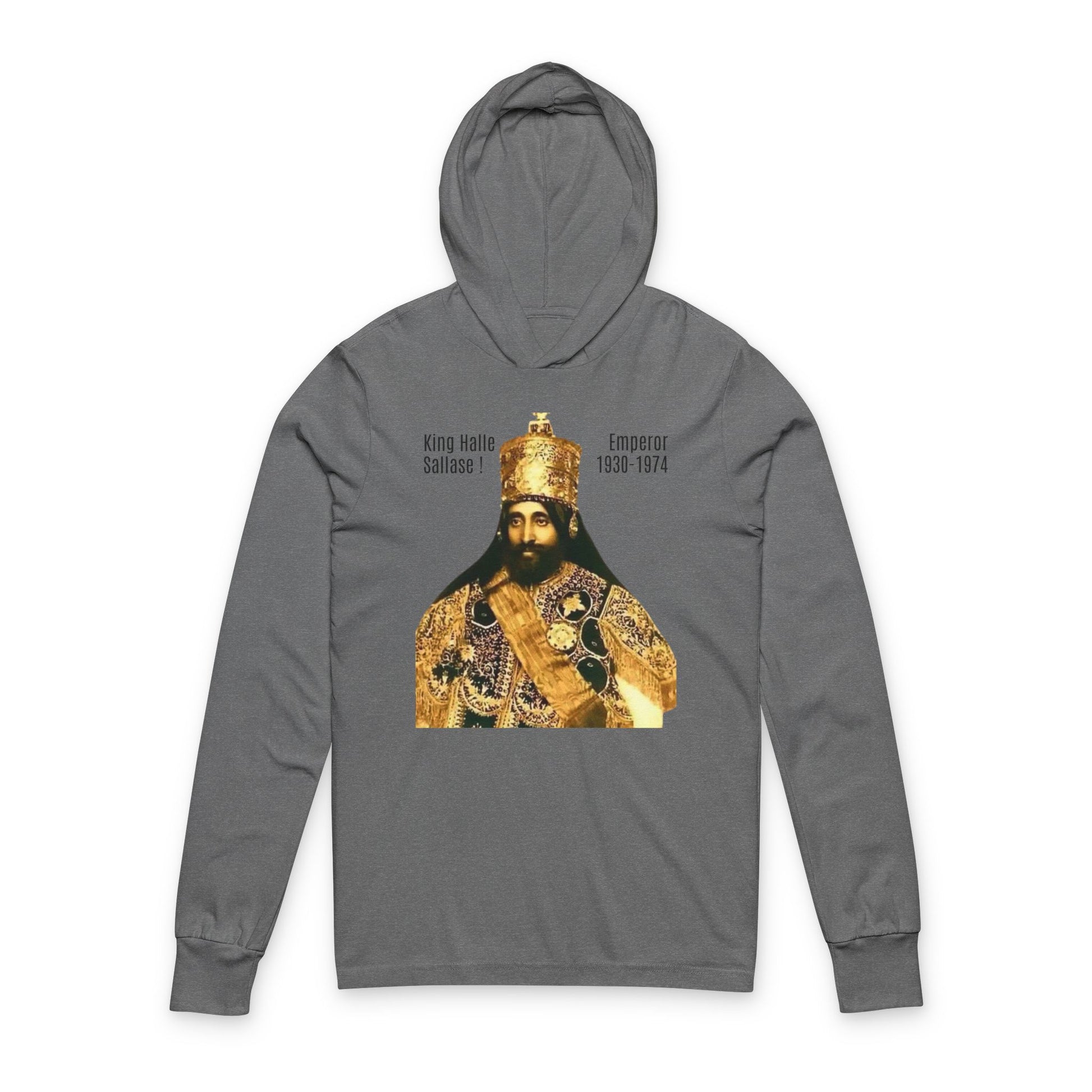 King Haile Selassie Unisex Hooded Tee, Casual Streetwear, Rasta Apparel, Gift for Rastafarians, Inspirational Long Sleeve Shirt