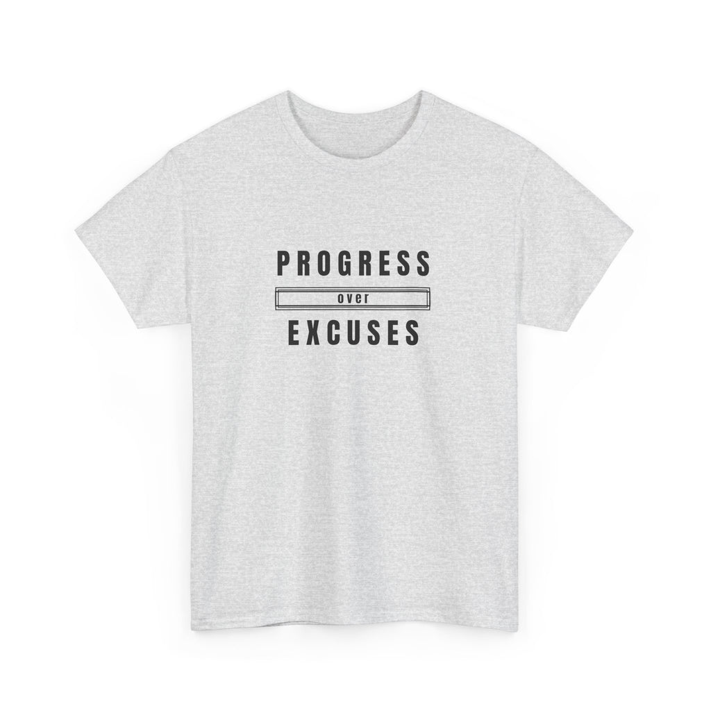 Motivational Unisex Heavy Cotton Tee - Progress Over Excuses, Workout Tee, Inspirational Shirt, Gift for Fitness Enthusiasts, Casual Wear
