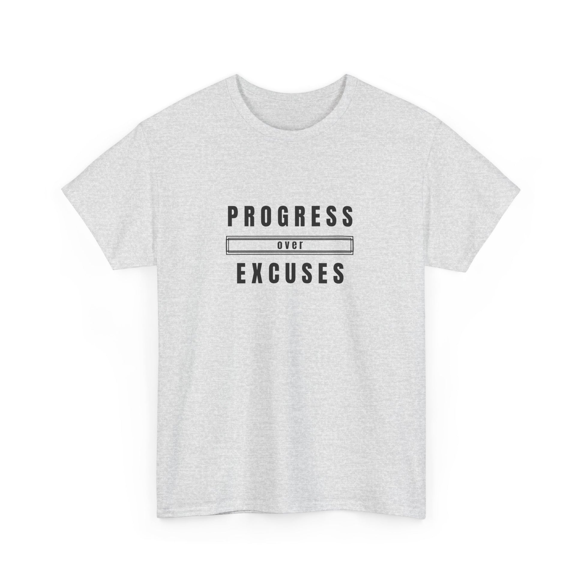 Motivational Unisex Heavy Cotton Tee - Progress Over Excuses, Workout Tee, Inspirational Shirt, Gift for Fitness Enthusiasts, Casual Wear