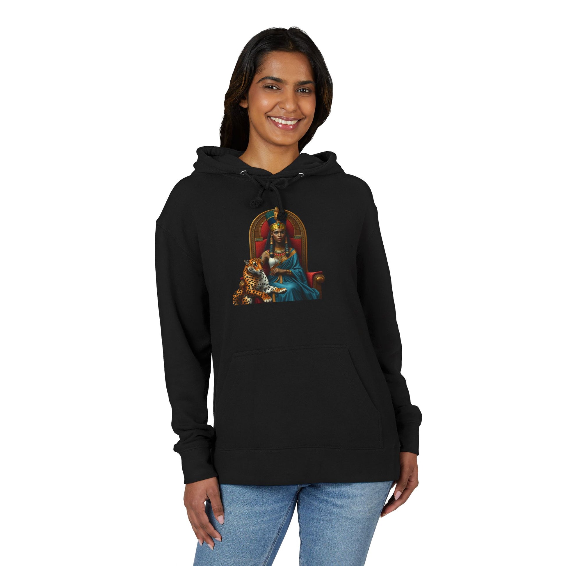 Majestic Goddess Hoodie with Tiger, Cozy Unisex Sweatshirt, Perfect for Casual Wear, Gift for Cat Lovers, Bohemian Style Hoodie