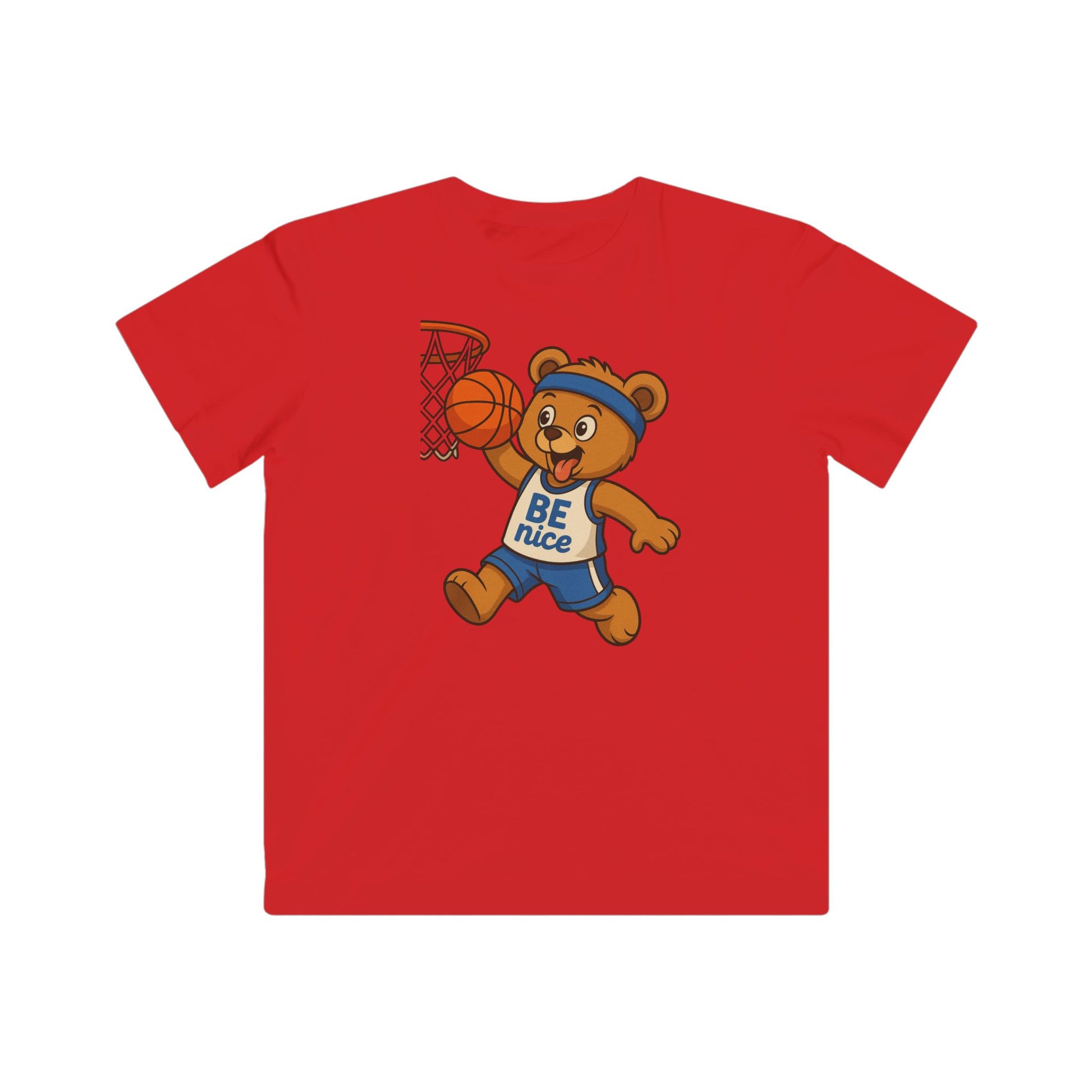 Cute Kid's Basketball Tee - BE nice Bear Design, Youth Sports Shirt, Fun Gift for Kids, Birthday Present, Playful Summer Outfit