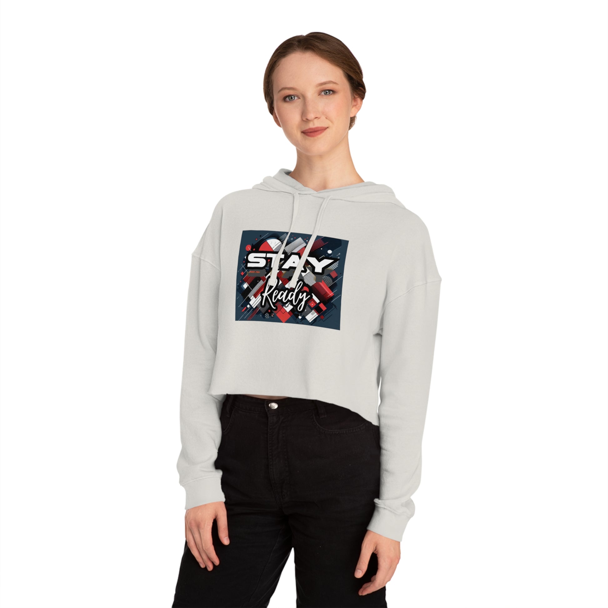 Stay Ready Women's Cropped Hooded Sweatshirt, Casual Hoodie, Athleisure Sweatshirt, Gift for Her, Trendy Streetwear