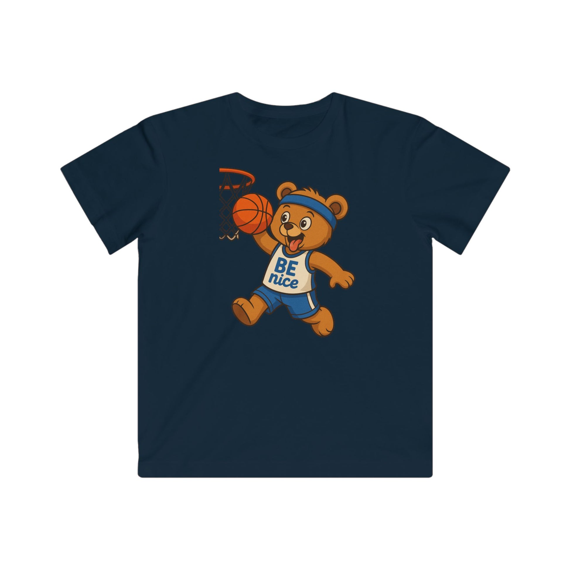 Cute Kid's Basketball Tee - BE nice Bear Design, Youth Sports Shirt, Fun Gift for Kids, Birthday Present, Playful Summer Outfit