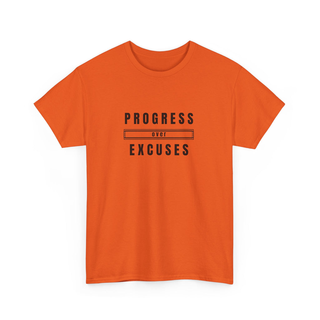 Motivational Unisex Heavy Cotton Tee - Progress Over Excuses, Workout Tee, Inspirational Shirt, Gift for Fitness Enthusiasts, Casual Wear