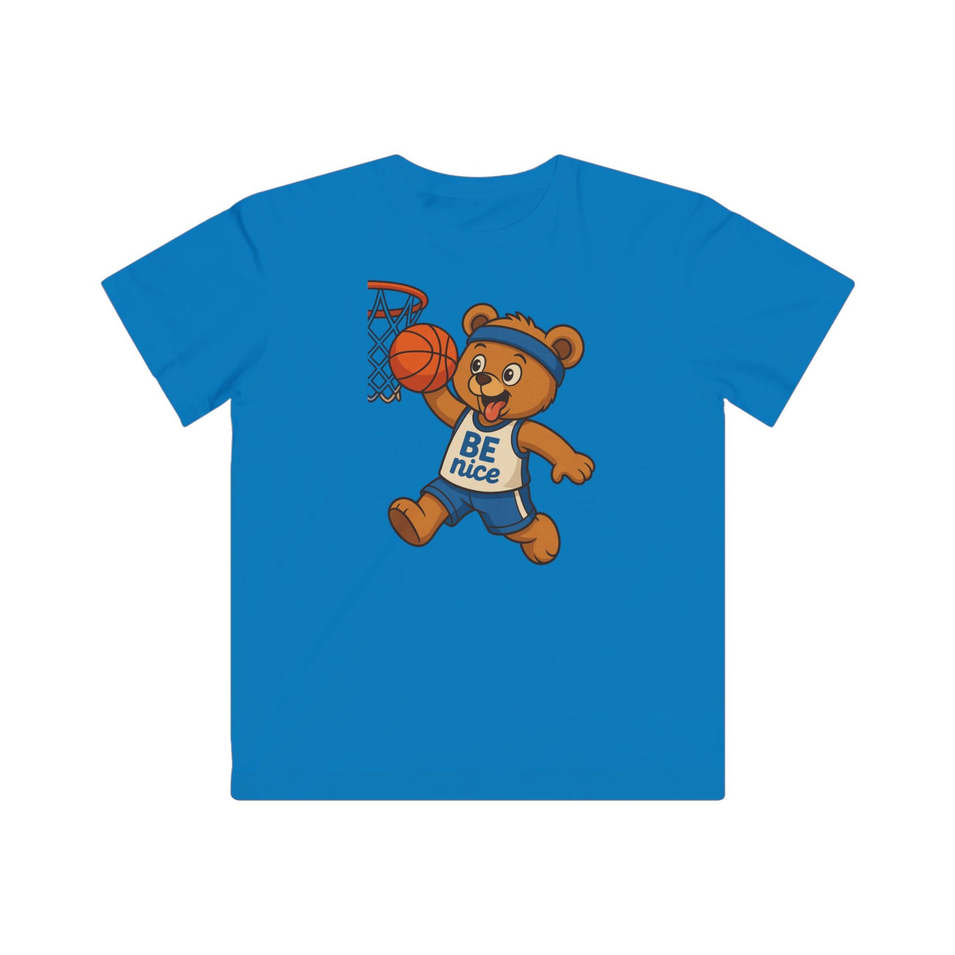 Cute Kid's Basketball Tee - BE nice Bear Design, Youth Sports Shirt, Fun Gift for Kids, Birthday Present, Playful Summer Outfit