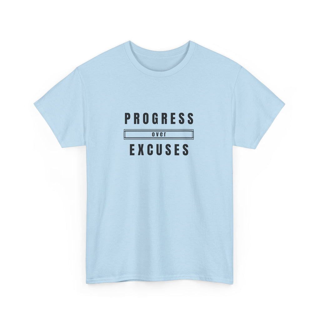 Motivational Unisex Heavy Cotton Tee - Progress Over Excuses, Workout Tee, Inspirational Shirt, Gift for Fitness Enthusiasts, Casual Wear
