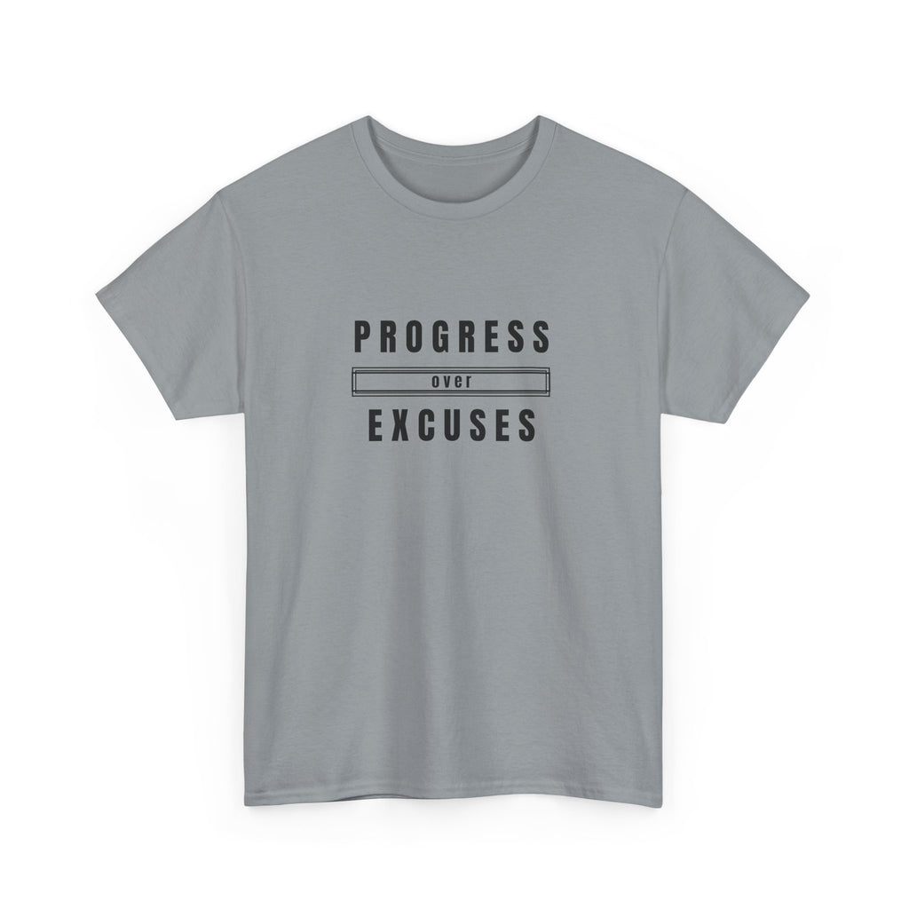 Motivational Unisex Heavy Cotton Tee - Progress Over Excuses, Workout Tee, Inspirational Shirt, Gift for Fitness Enthusiasts, Casual Wear