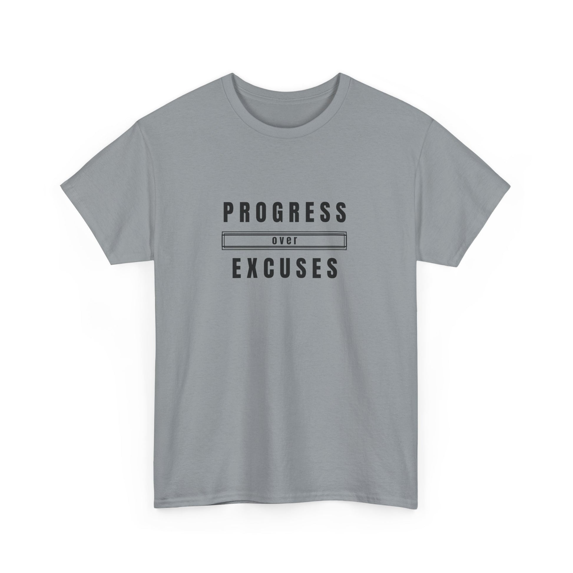 Motivational Unisex Heavy Cotton Tee - Progress Over Excuses, Workout Tee, Inspirational Shirt, Gift for Fitness Enthusiasts, Casual Wear