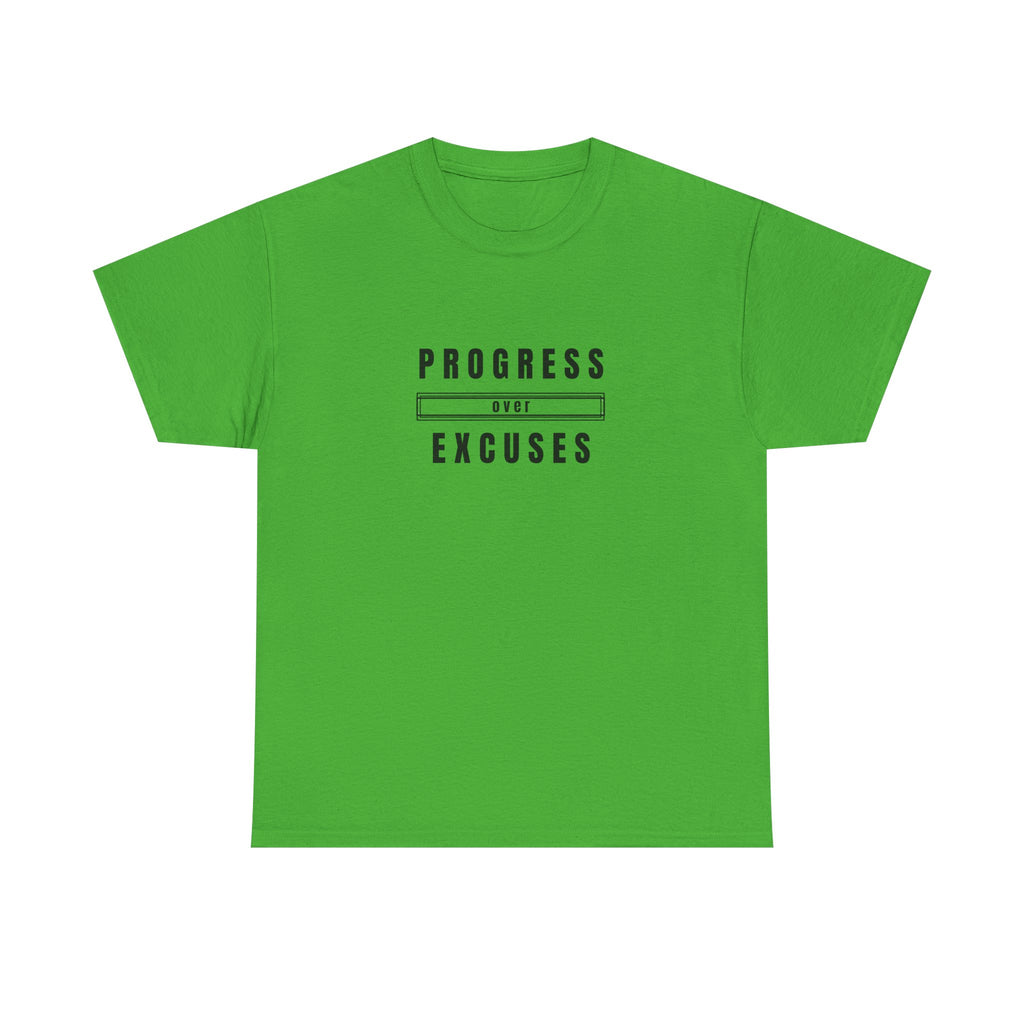 Motivational Unisex Heavy Cotton Tee - Progress Over Excuses, Workout Tee, Inspirational Shirt, Gift for Fitness Enthusiasts, Casual Wear