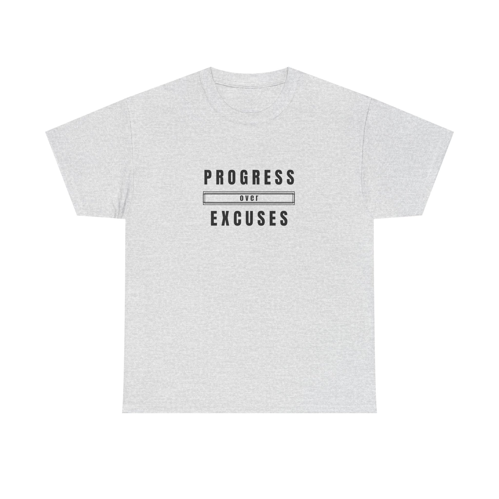 Motivational Unisex Heavy Cotton Tee - Progress Over Excuses, Workout Tee, Inspirational Shirt, Gift for Fitness Enthusiasts, Casual Wear