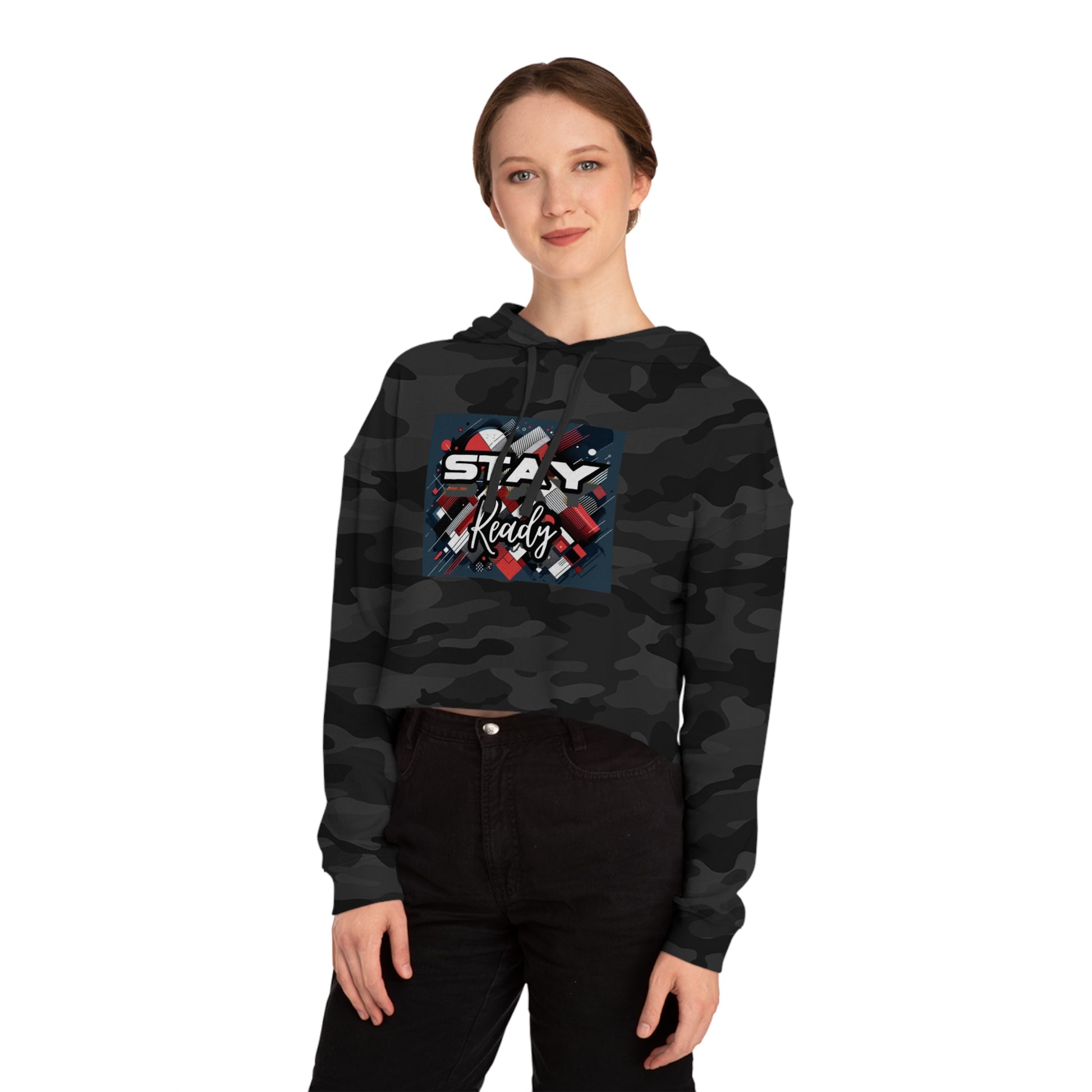 Stay Ready Women's Cropped Hooded Sweatshirt, Casual Hoodie, Athleisure Sweatshirt, Gift for Her, Trendy Streetwear