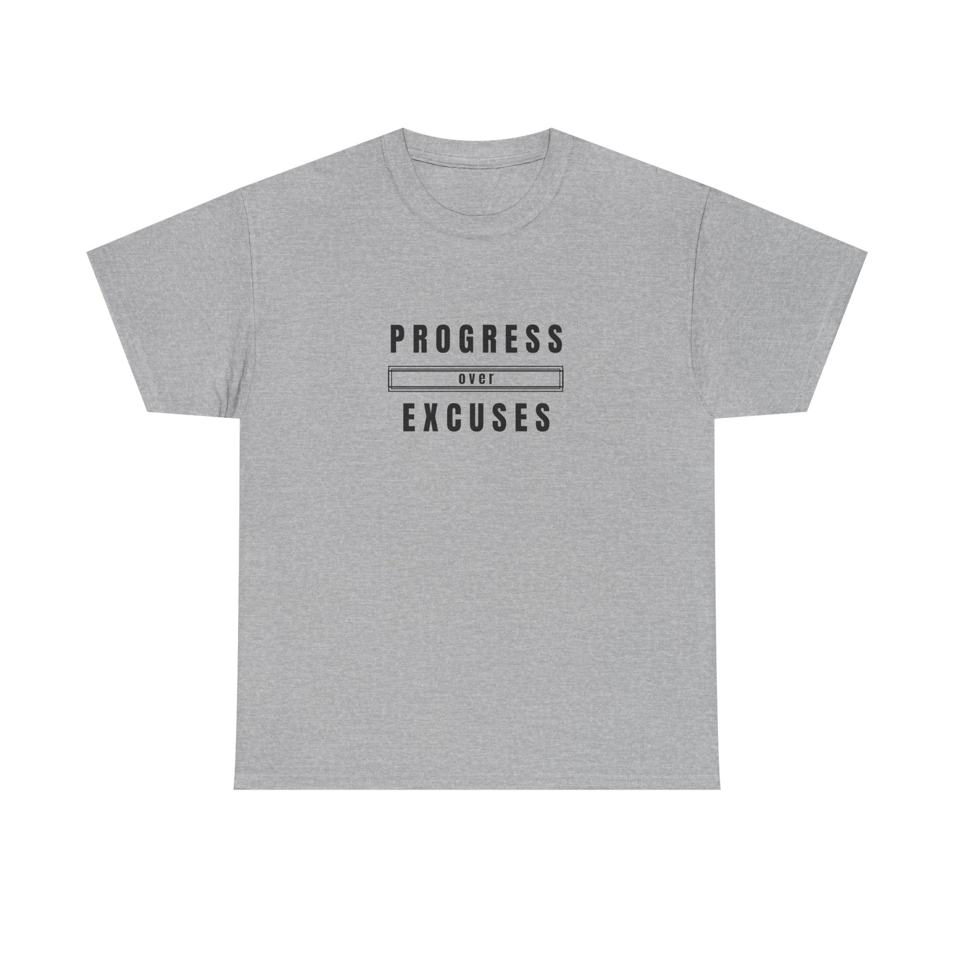 Motivational Unisex Heavy Cotton Tee - Progress Over Excuses, Workout Tee, Inspirational Shirt, Gift for Fitness Enthusiasts, Casual Wear