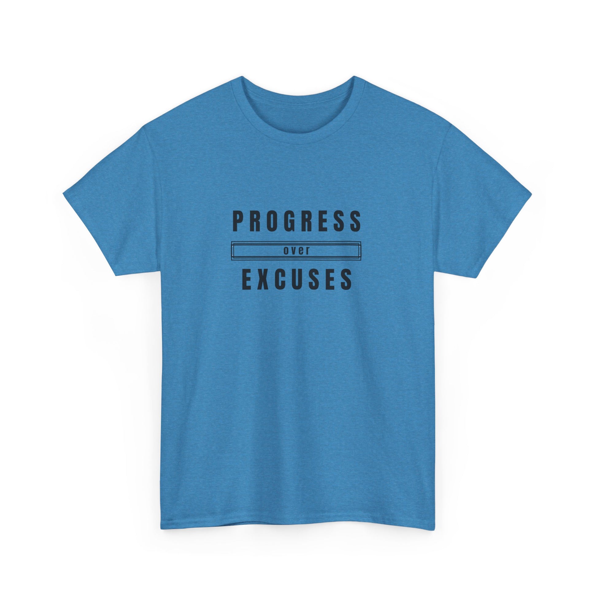 Motivational Unisex Heavy Cotton Tee - Progress Over Excuses, Workout Tee, Inspirational Shirt, Gift for Fitness Enthusiasts, Casual Wear
