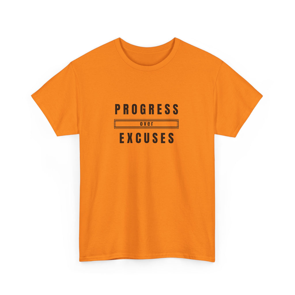 Motivational Unisex Heavy Cotton Tee - Progress Over Excuses, Workout Tee, Inspirational Shirt, Gift for Fitness Enthusiasts, Casual Wear