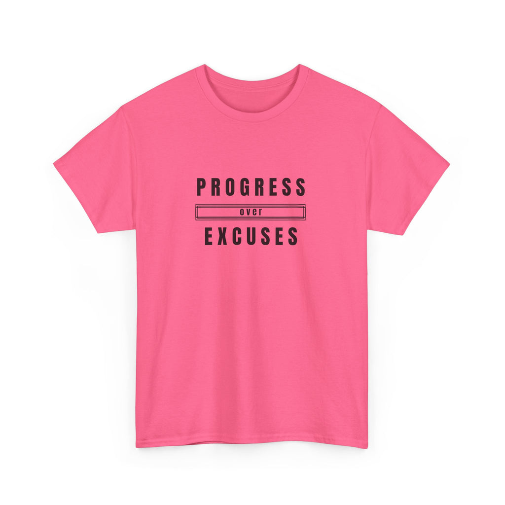 Motivational Unisex Heavy Cotton Tee - Progress Over Excuses, Workout Tee, Inspirational Shirt, Gift for Fitness Enthusiasts, Casual Wear