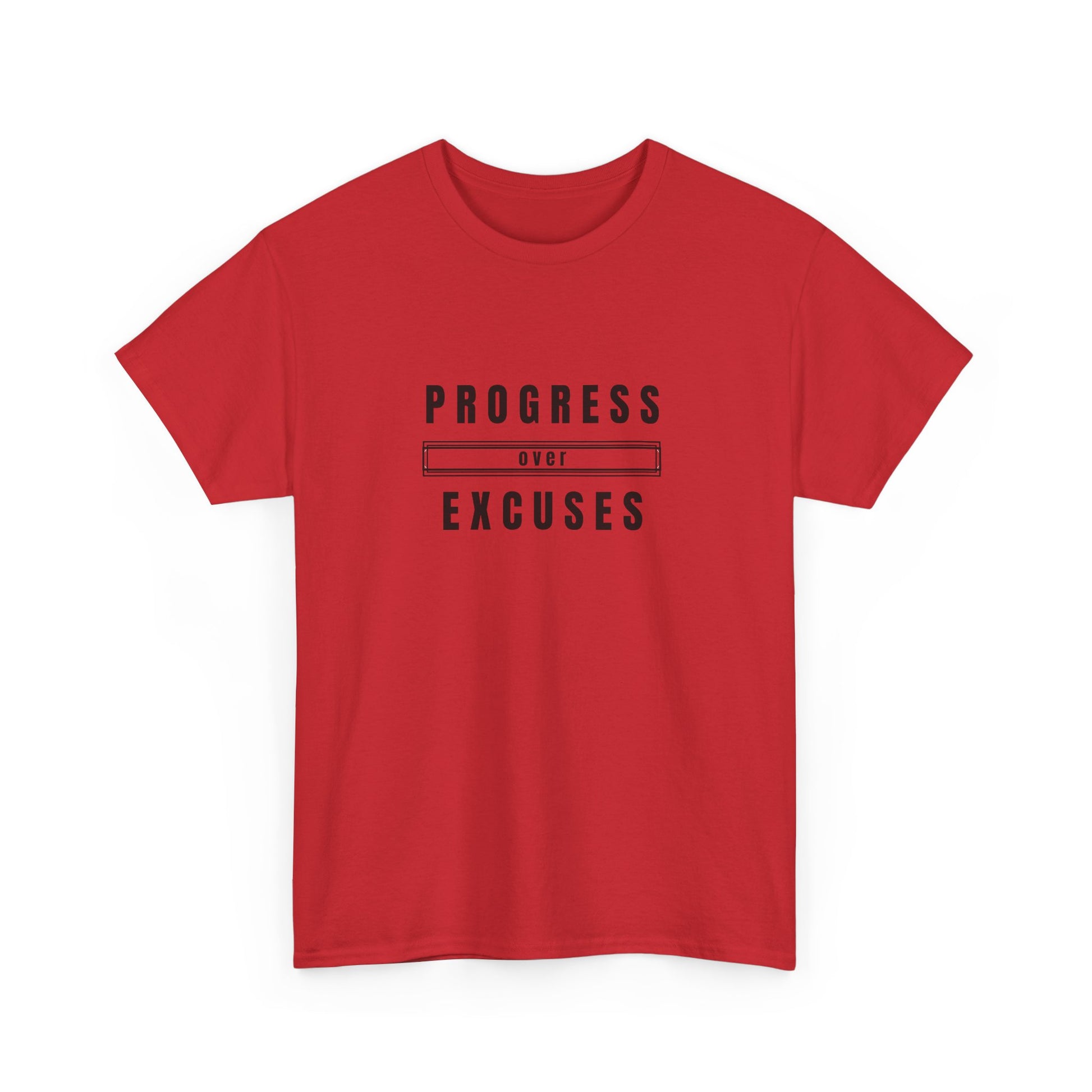 Motivational Unisex Heavy Cotton Tee - Progress Over Excuses, Workout Tee, Inspirational Shirt, Gift for Fitness Enthusiasts, Casual Wear
