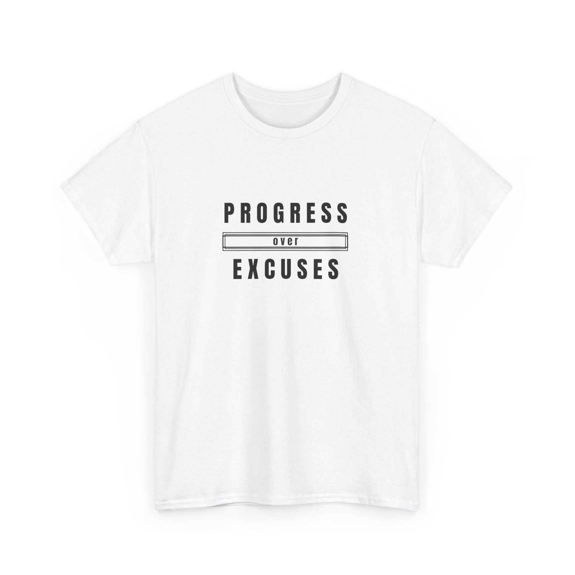 Motivational Unisex Heavy Cotton Tee - Progress Over Excuses, Workout Tee, Inspirational Shirt, Gift for Fitness Enthusiasts, Casual Wear