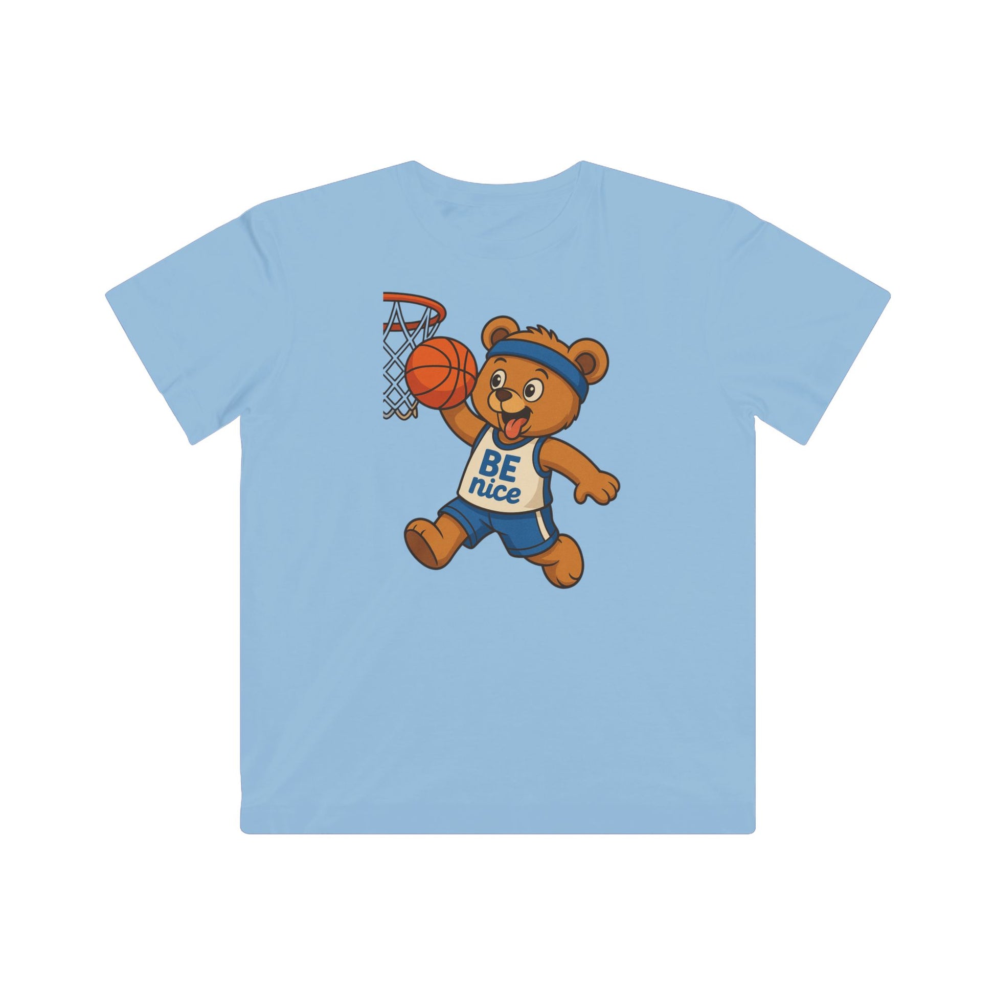 Cute Kid's Basketball Tee - BE nice Bear Design, Youth Sports Shirt, Fun Gift for Kids, Birthday Present, Playful Summer Outfit