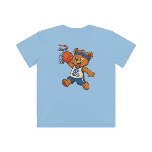 Cute Kid's Basketball Tee - BE nice Bear Design, Youth Sports Shirt, Fun Gift for Kids, Birthday Present, Playful Summer Outfit