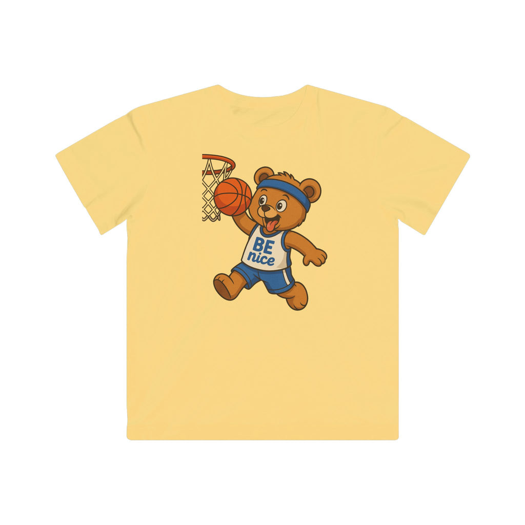 Cute Kid's Basketball Tee - BE nice Bear Design, Youth Sports Shirt, Fun Gift for Kids, Birthday Present, Playful Summer Outfit