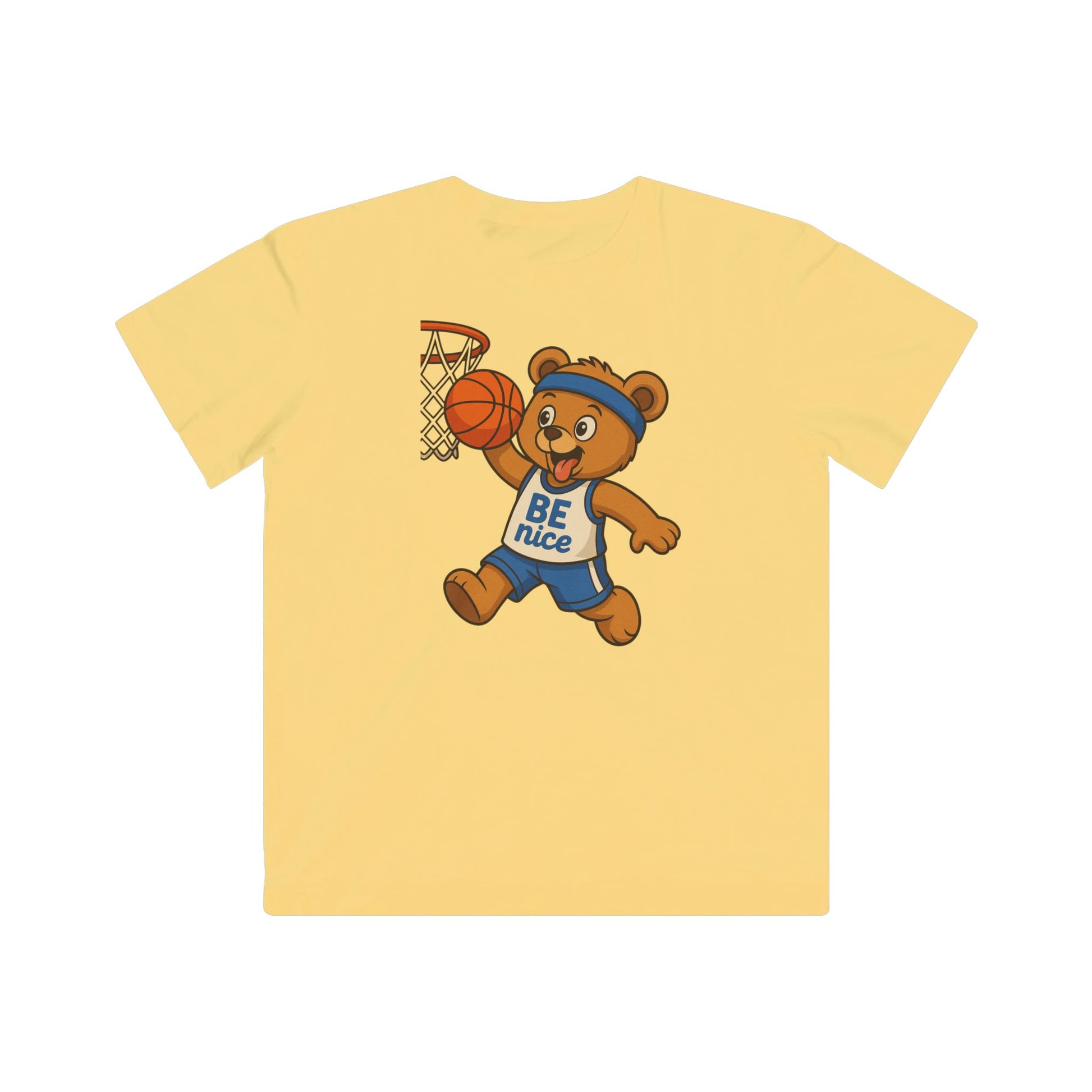 Cute Kid's Basketball Tee - BE nice Bear Design, Youth Sports Shirt, Fun Gift for Kids, Birthday Present, Playful Summer Outfit
