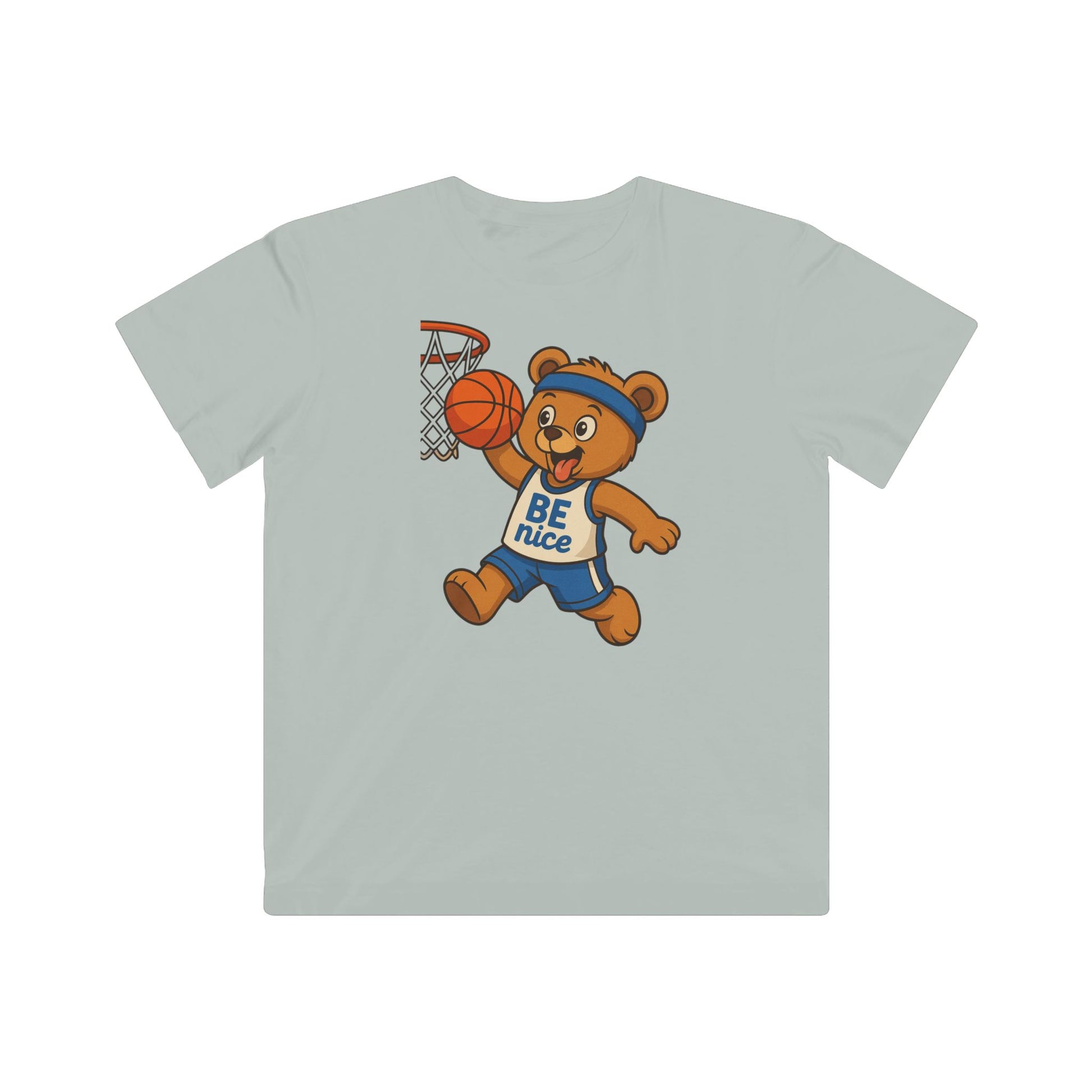 Cute Kid's Basketball Tee - BE nice Bear Design, Youth Sports Shirt, Fun Gift for Kids, Birthday Present, Playful Summer Outfit