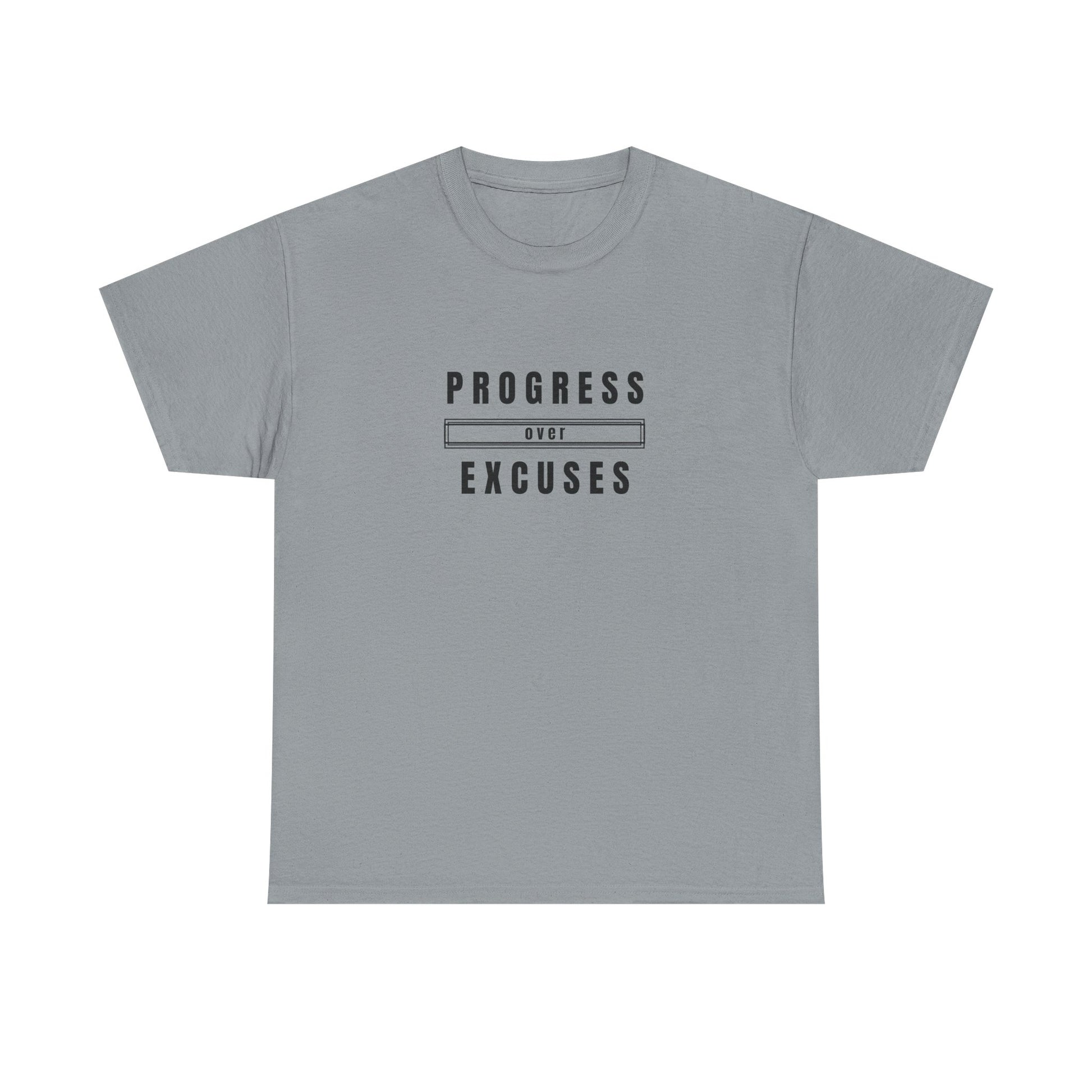 Motivational Unisex Heavy Cotton Tee - Progress Over Excuses, Workout Tee, Inspirational Shirt, Gift for Fitness Enthusiasts, Casual Wear