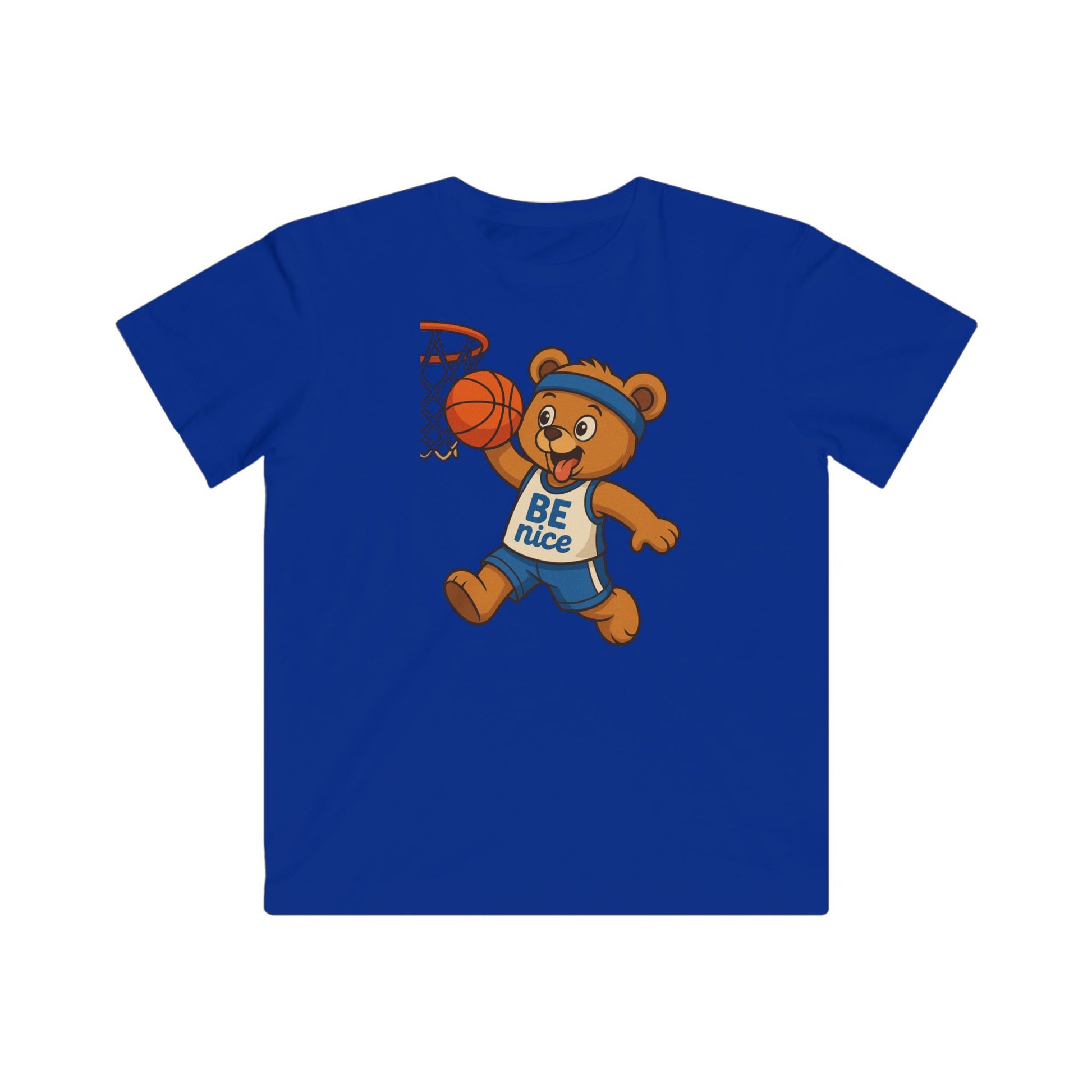 Cute Kid's Basketball Tee - BE nice Bear Design, Youth Sports Shirt, Fun Gift for Kids, Birthday Present, Playful Summer Outfit